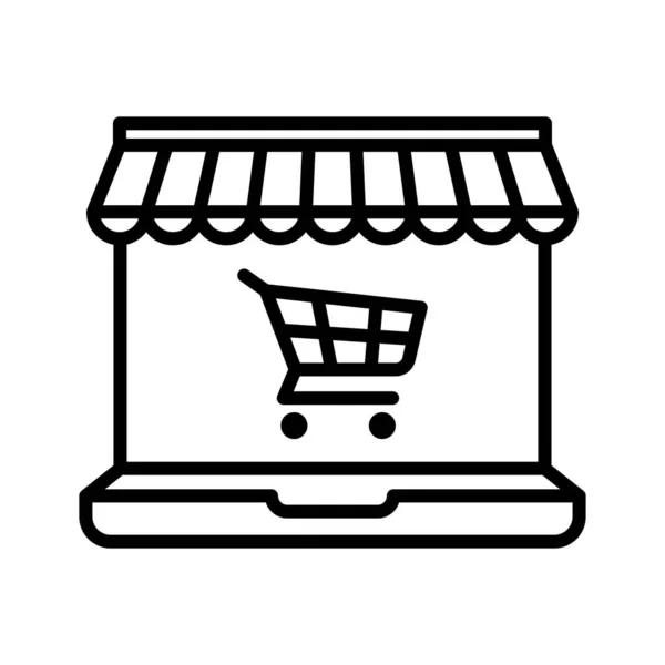 Loja Online Commerce Venda Laptop Com Toldo Pictograma Isolado Sobre — Vetor de Stock