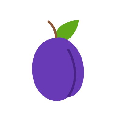 Yeşil yapraklı erik. Kuru erik. Vektör illüstrasyonu beyaz arkaplanda izole edildi.