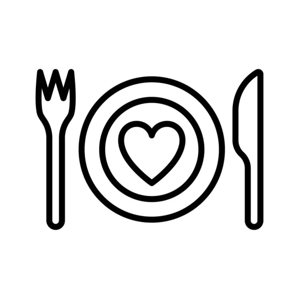 Икона Романтического Ужина День Святого Валентина Знак Еды Пиктограмма Выделена — стоковый вектор
