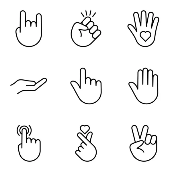Handgesten Icon Gesetzt Isoliert Auf Weißem Hintergrund Vektorillustration — Stockvektor
