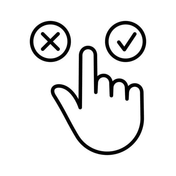 チェックマークで指を押すボタン 難しい選択 厳しい決定 はいと概念の間で選択します ベクターイラスト — ストックベクタ