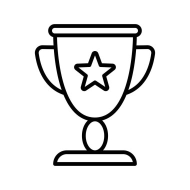 Zafer kupası ikonu. İnce çizgi kazanan kupa. Birincilik Kupası. Vektör illüstrasyonu beyaz arkaplanda izole edildi.
