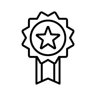 Garanti ya da madalya ince çizgi ikonu. Tüketici kontrolü ya da güvencesi kavramı. Vektör illüstrasyonu