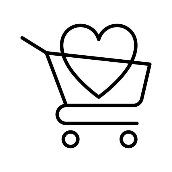 Hart Een Shopping Trolley Winkelwagen Met Een Hart Winkelen Valentijnsdag — Stockvector