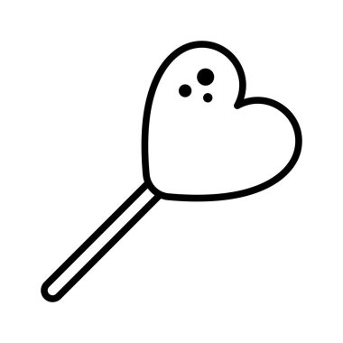 Kalp şeklinde lolipop ikonu. Lolipop şekeri. Piktogram beyaz arka planda izole edildi. Vektör illüstrasyonu.