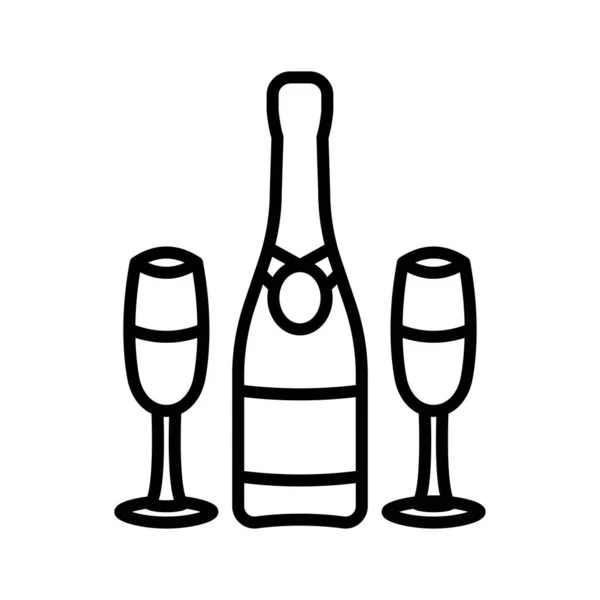 Flaska Med Champagne Och Glas Piktogram Isolerad Vit Bakgrund Vektorillustration — Stock vektor