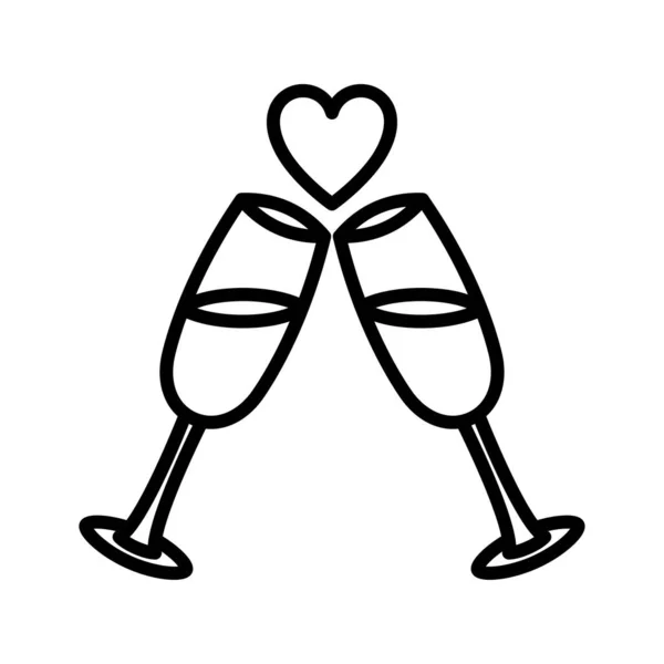 Deux Verres Champagne Avec Cœur Célébration Événement Festif Saint Valentin — Image vectorielle
