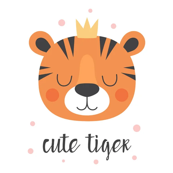 Mignonne Tête Tigre Couronne Illustration Vectorielle Impression Animale Isolée Sur — Image vectorielle