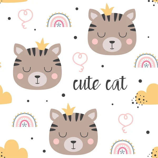 Cute Seamless Pattern Pretty Kittens Great Baby Fabric Textile Wallpaper — Stock Vector