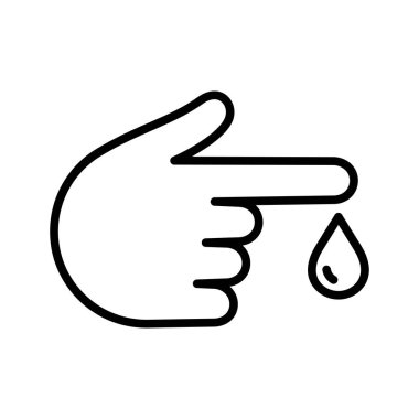 Parmak kan testi ikonu. Kan damlalı parmak. Piktogram beyaz arka planda izole edildi. Vektör İllüstrasyonu.