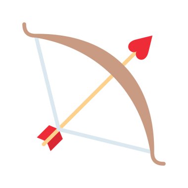 Aşk tanrısı ok ve yay şeklinde bir kalp. Sevgililer Günü sembolü. Vektör illüstrasyonu beyaz arkaplanda izole edildi.