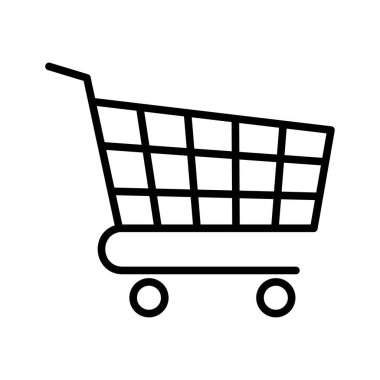 Alışveriş arabası ikonu. Boş tramvay. Piktogram beyaz arka planda izole edildi. Vektör illüstrasyonu.