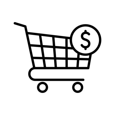 Alışveriş arabası ikonu. Trolley sembolü. Piktogram beyaz arka planda izole edildi. Vektör illüstrasyonu.