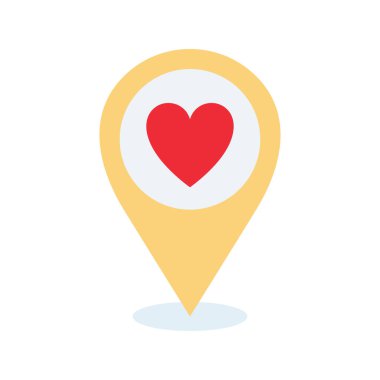 Favori yer simgesi. Sevilen yerler rozeti, kalpten sevilen konum işaretçisi. Sevgililer Günün kutlu olsun. Vektör illüstrasyonu