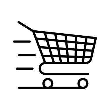 Alışveriş arabası ikonu. Boş tramvay. Piktogram beyaz arka planda izole edildi. Vektör illüstrasyonu.