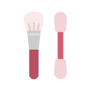 Pudra, allık, fondöten için makyaj fırçası. Makyaj aracı beyaz arkaplanda izole edildi. Vektör illüstrasyonu