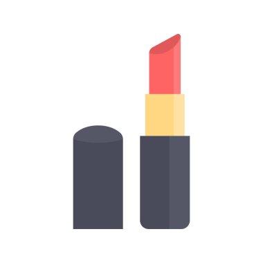 Kapaklı kırmızı ruj. Makyaj malzemesi. Vektör illüstrasyonu beyaz arkaplanda izole edildi