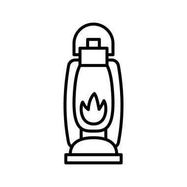 Yürüyüş feneri ikonu. Parlak fitili olan gaz lambası. Kamp feneri. Vektör illüstrasyonu.