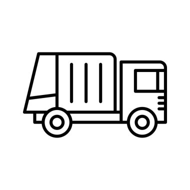 Çöp kamyonu çizgisi simgesi. Geri dönüşüm kamyonu. Piktogram beyaz arka planda izole edildi. Vektör illüstrasyonu