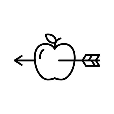 Okçuluk elma ikonu. Elmalı dart oku. İş amaçlarına ulaşmak. Beyaz arkaplanda piktogram izole edildi.