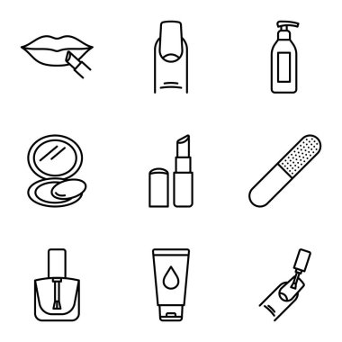 Make-up and cosmetic icon set. Skin care and makeup. Cosmetics and hygiene products. Vector illustration.