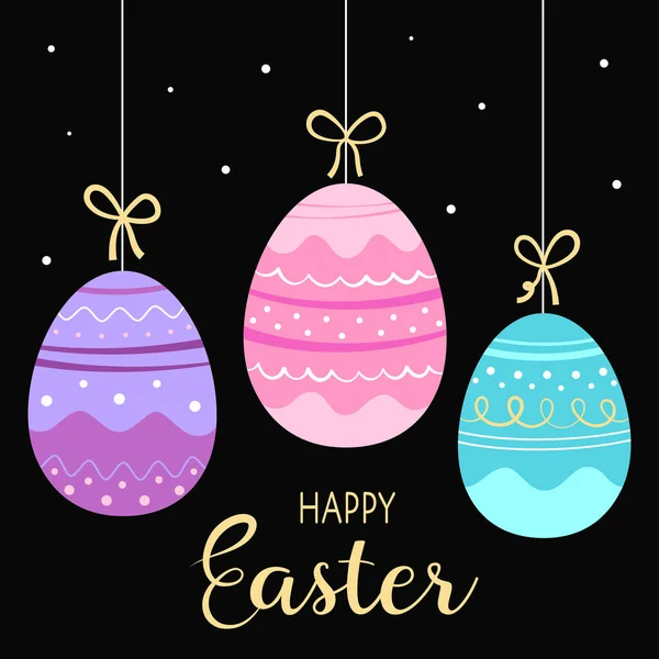 Happy Easter Greeting Card Colored Easter Eggs Holiday Wishes Black — Stock Vector