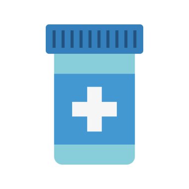 Medical pharmacy bottle of pills. Vector illustration isolated on white background.