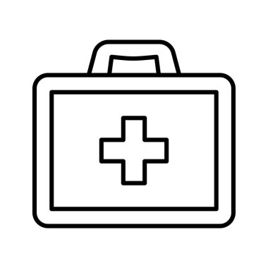 First aid box icon. Medical bag. First aid kit. Pictogram isolated on white background.