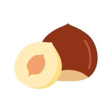 Hazelnut nut icon. Whole and half hazelnut isolated on white background. Vector illustration