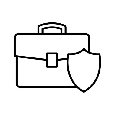 Briefcase with shield. Business protection icon. Pictogram isolated on white background.