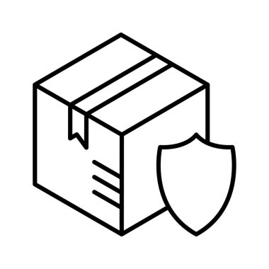 Cardboard box with shield. Safe delivery, delivery security and insurance, shipping concept. Vector illustration.