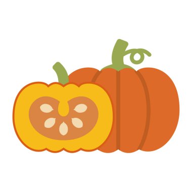 Beyaz arka planda balkabağı sebzesi. Cadılar Bayramı ya da Şükran Günü. Vektör renk illüstrasyonu.