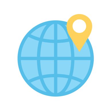 Global location icon. Globe with geolocation icon. Location marker on the map. Vector illustration