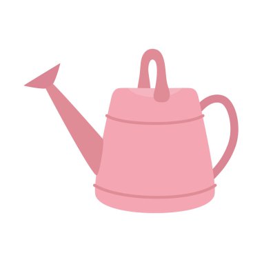 Beyaz arka planda izole edilmiş plastik pembe sulama kutusu, bahçe aletleri, su envanteri bitkiler ve çiçekler, düz vektör illüstrasyonu