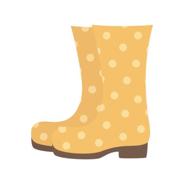 Yürümek ya da bahçıvanlık yapmak için sarı benekli yüksek lastik çizmeler, beyaz arka planda izole edilmiş ayakkabıların vektör çizmeleri, düz stil