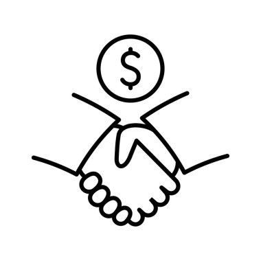 Financial deal icon. Business handshake teamwork. Agreement signing symbol. Vector illustration.