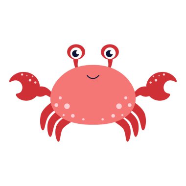 cute red crab character with claws, marine, aquatic animal, vector illustration in flat cartoon style isolated on white background