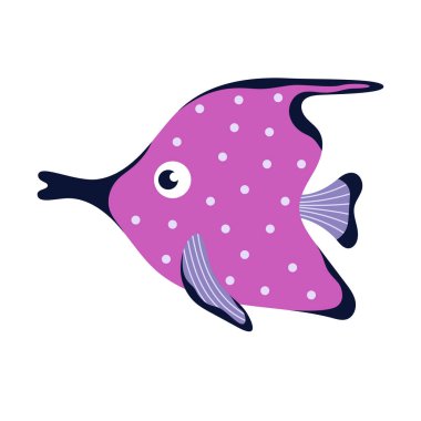 cute fish vector illustration in flat style isolated on white, cartoon tropical, sea, aquarium fish, print for kids