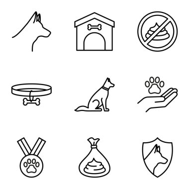 Set of pet related icons. Pet shop. Pictogram isolated on white background. Vector illustration.