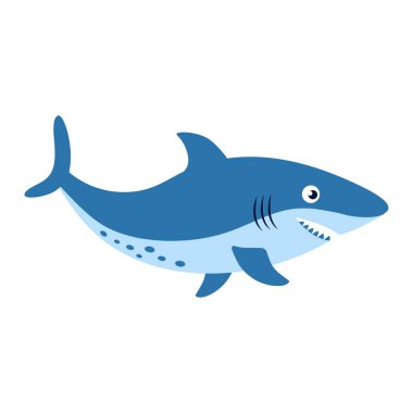cute shark isolated on white background, vector illustration in flat and cartoon style