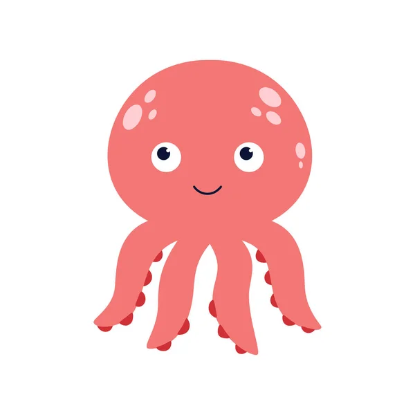 Schattig Leuk Octopus Met Zoet Gezicht Kleine Zee Schattig Dier — Stockvector