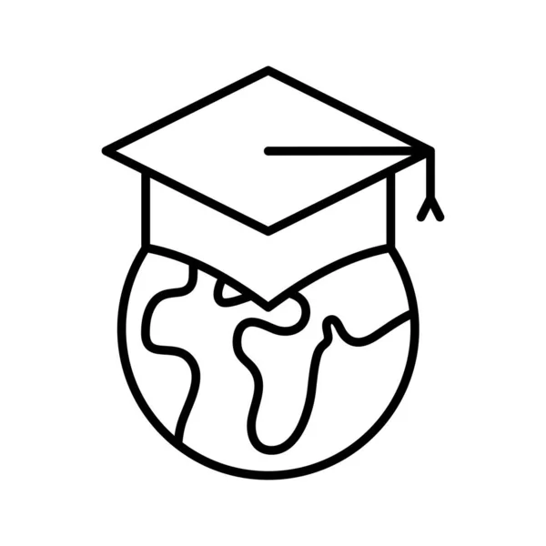 Icona Dell Educazione Internazionale Terra Cappello Laureato Mondo Universitario Globo — Vettoriale Stock