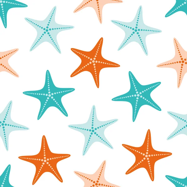 Красочные Морские Звезды Белом Фоне Милый Мультяшный Стиль Бесшовный Векторный — стоковый вектор