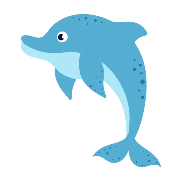 可爱的蓝海豚 白色背景 可爱的友好的鱼 幼稚的性格 彩色平面卡通矢量插图 — 图库矢量图片