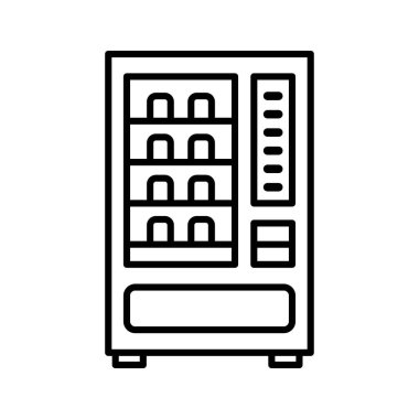Otomat simgesi. Atıştırmalık ve içeceklerle dolu otomat makinesi. Vektör illüstrasyonu