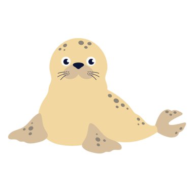 Beyaz arka planda izole edilmiş şirin deniz aygırı çizgi filminin düz vektör çizimi, komik kutup foku karakteri