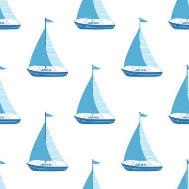 tekne pürüzsüz desen, karikatür yelkenlinin deniz vektör çizimi beyaz zemin üzerinde izole edilmiş, düz stil