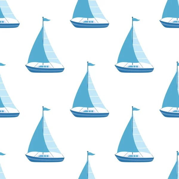 Tekne Pürüzsüz Desen Karikatür Yelkenlinin Deniz Vektör Çizimi Beyaz Zemin — Stok Vektör