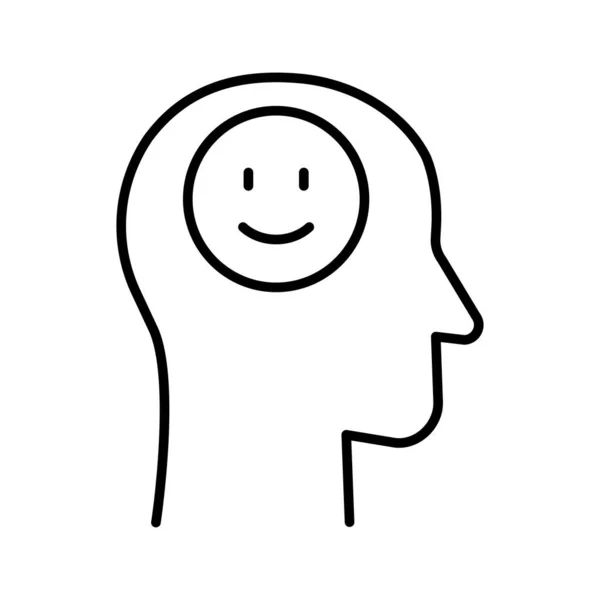 Εικονίδιο Θετικής Σκέψης Ψυχική Υγεία Χαμόγελο Στο Ανθρώπινο Κεφάλι Γραμμικό — Διανυσματικό Αρχείο