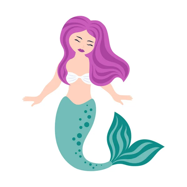 Cute Mermaid Girl Isolated White Background Vector Illustration Any Design — Stock Vector